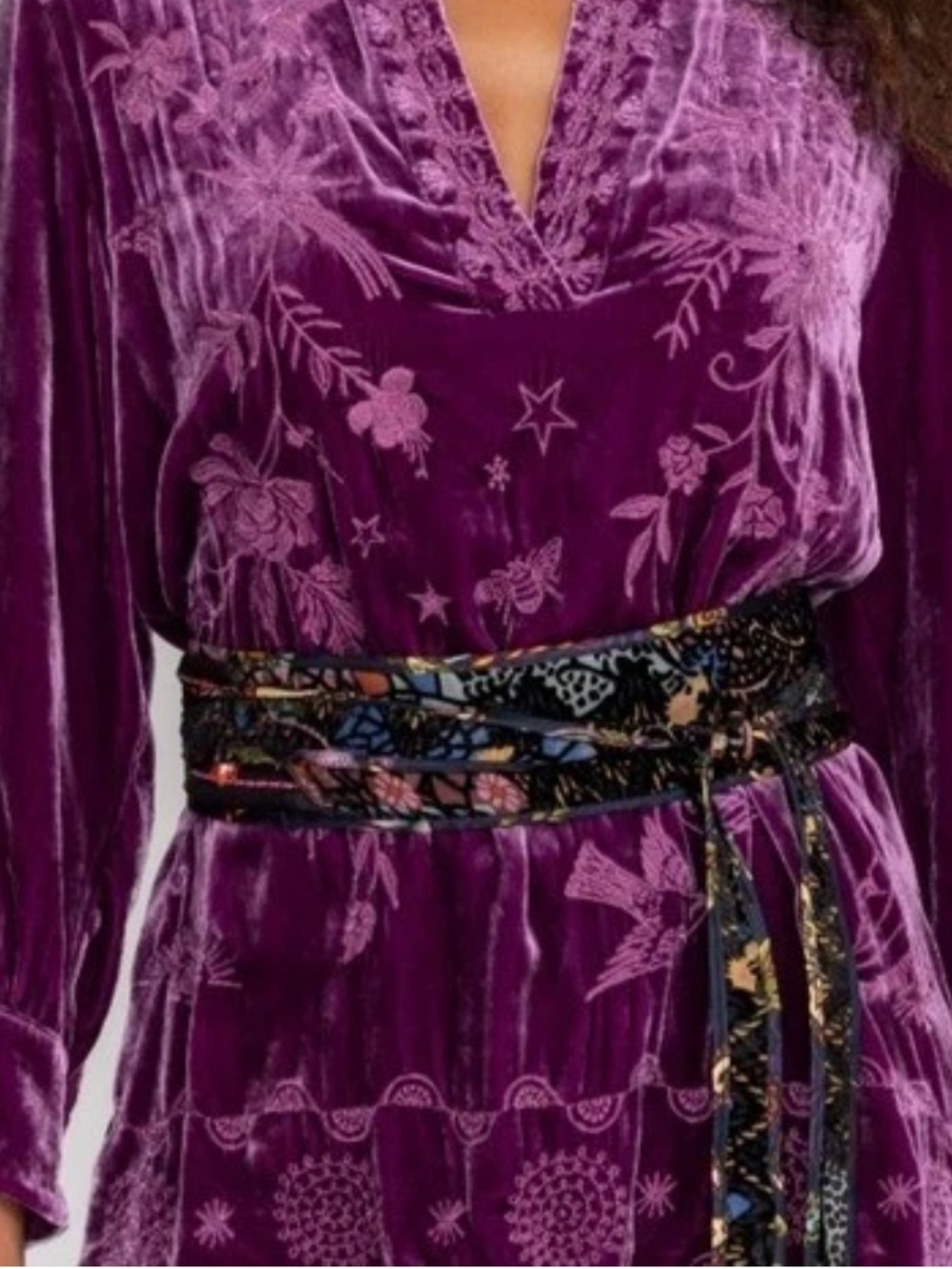 Johnny Was Catherine Belt Soundbath Navah Velvet Burnout Embroidered Boho NWT